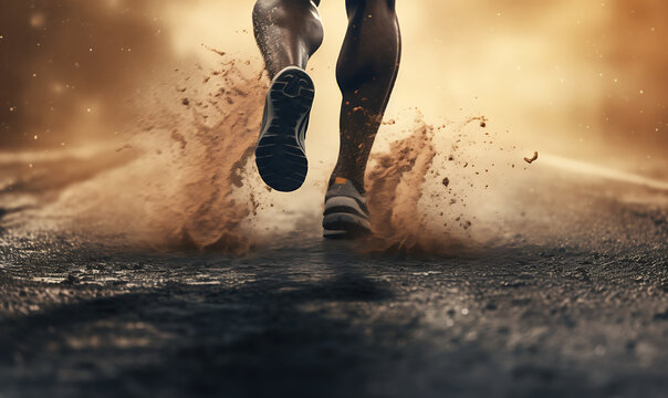 Close up of a person running on the road with little dust effect AI Image Generative