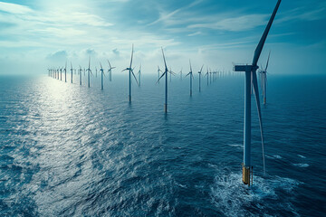 Offshore wind farm in sea. - obrazy, fototapety, plakaty