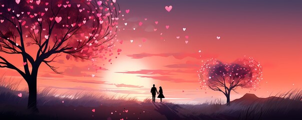 Valentine's Day theme illustration for Card with heart shaped background