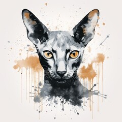 cat face in grunge style on whte backgroune