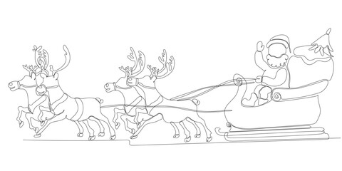 Continuous vector single line drawing of santa claus christmas style icon in silhouette on white background. Linear style