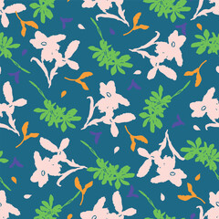 Trendy vector floral pattern with organic botanical shapes. Modern bold summer flower print, design in scandi style.