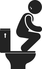 Isolated pictogram man sit or squat on top of toilet, for a bathroom restroom safety sign 