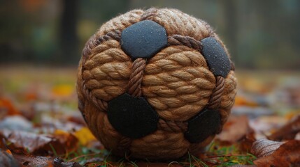 close shot of a soccer ball made from rope. Generative AI