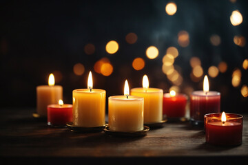 Fototapeta na wymiar burning candles in the dark background