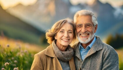 Fototapeta premium The portrait of a happy elder couple travelling around the world.