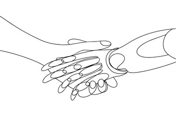 Hands. Prosthesis. Handshake. One line.