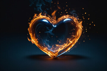 burning heart in the dark valentine background