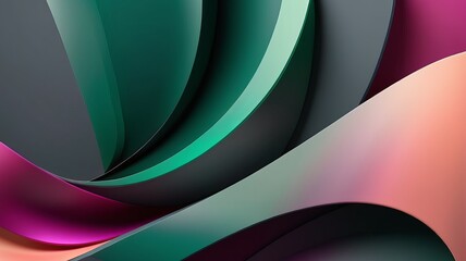 Vibrant Abstract Background with Multicolored Curved Layers in Green, Purple, and Pink for Modern Design Concepts