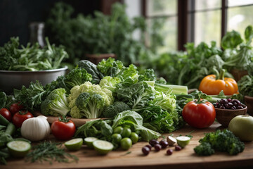 fresh vegetables on wooden background