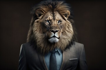portrait of lion in an expensive business suit