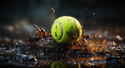 A solitary tennis ball rests upon the dewy grass, a symbol of the endless possibilities and competitive spirit of the game