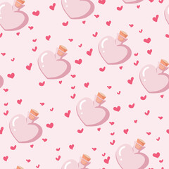 heart shaped bottle with love potion vector illustration seamless pattern