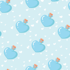 heart shaped bottle with love potion vector illustration seamless pattern
