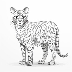 Egyptian_Mau_cat line art style on white background