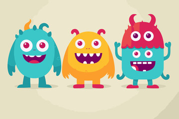 Cute abstract cartoon characters set. Bundle of different types of colorful monsters with simple shapes. Mascots expressing emotions. Vector childrens illustration in flat design isolated collection
