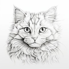Selkirk_Rex_cat line art style on white background