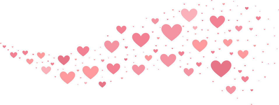 Pink vector heart wave banner, valentine day clip art element isolated