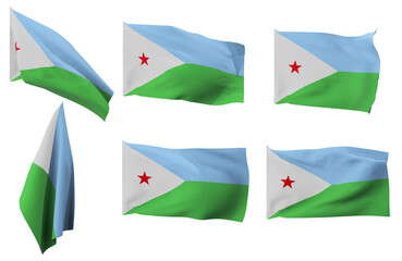 Large pictures of six different positions of the flag of Djibouti