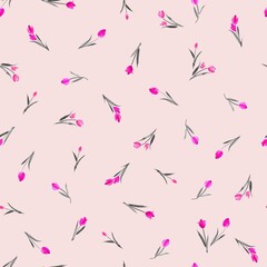 花柄、チューリップのシームレスなパターン、春のイラスト、テキスタイル、壁紙、包装紙、