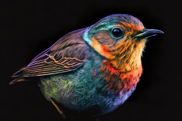 portrait of robin in neon colors on a dark background