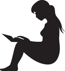 silhouette of a girl reading a book vector illustration