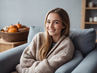 A beautiful young woman looking ahead and smiling