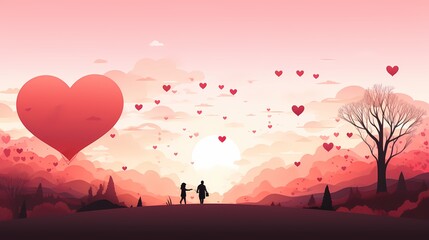 Valentine's Day illustration with couple shadow