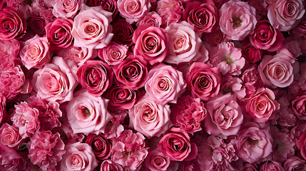 Background, pink roses on Valentine's Day as a symbol of love , top view. 