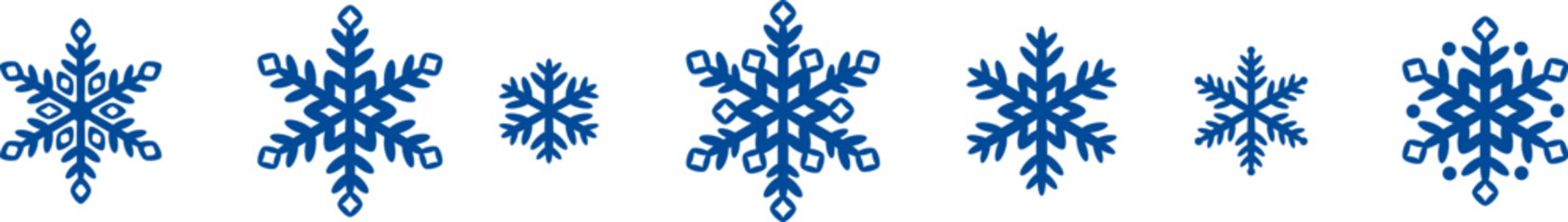 Blue snowflake elements, hand drawn cute snow icon set for the winter holidays, decorative clip art, isolated