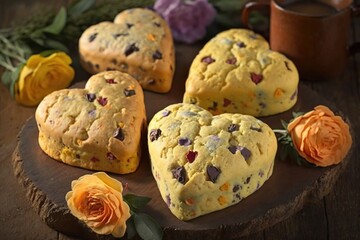 heart-shaped scones made with sweet and savory mix of flavors - obrazy, fototapety, plakaty