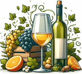 Illustration of white wine, digital art, simple, clean