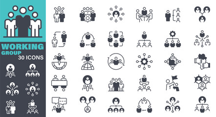 Working Group Icons set. Solid icon collection. Vector graphic elements, Icon Symbol, Business, Innovation, Vector, Community, Teamwork, Cooperation, Group of People