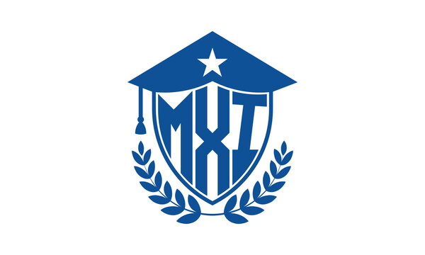 MXI three letter iconic academic logo design vector template. monogram, abstract, school, college, university, graduation cap symbol logo, shield, model, institute, educational, coaching canter, tech