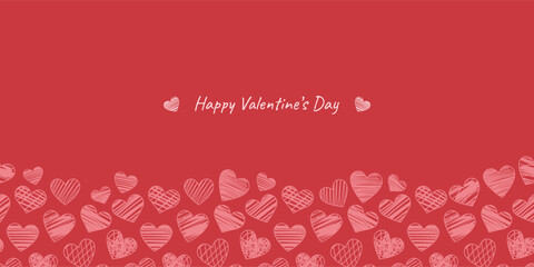 Happy Valentine day greeting concept design, red vector background with hand drawn hearts, holidaybanner