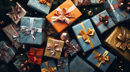 colorful Christmas gifts scattered on the floor, generative ai