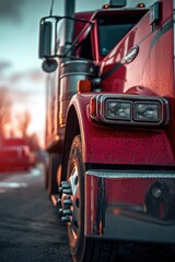A red semi truck parked on the side of the road. Perfect for transportation and logistics themes