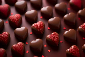 Schilderijen op glas Chocolate candies in heart shape on wooden background. Valentine's Day. © Wazir Design