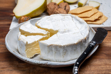 French soft Camembert cheese, original Camembert de Normandie, with white mold