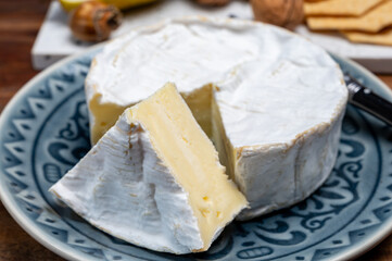French soft Camembert cheese, original Camembert de Normandie, with white mold