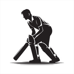 Athletic Echoes: Cricket Silhouette Series Resonating with the Energy and Enthusiasm of Cricketing Action - Batsman Silhouette - Cricket Vector
