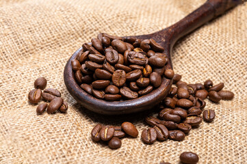 Arabica brown roasted coffee beans from Africa coffee producing region, cultivating in Ethiopia, Ivory Coast, Uganda, Kenya, Rwanda and Tanzania