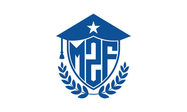 MZF three letter iconic academic logo design vector template. monogram, abstract, school, college, university, graduation cap symbol logo, shield, model, institute, educational, coaching canter, tech