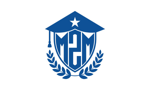 MZM three letter iconic academic logo design vector template. monogram, abstract, school, college, university, graduation cap symbol logo, shield, model, institute, educational, coaching canter, tech