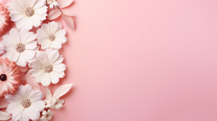 Fototapeta na wymiar A few white and pink flowers on a pastel