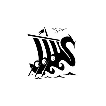 Viking ship logo vector design