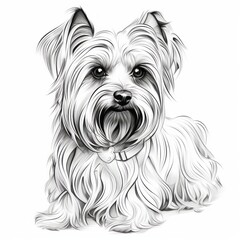 Yorkshire_Terrier in line art style on white background