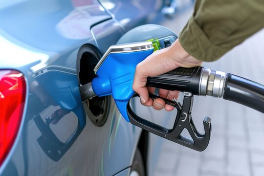 Photo a person pumping gasoline fuel in car at gas station