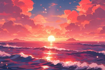 Foto op Canvas pink aesthetic sunset background in pixel art style. © akimtan