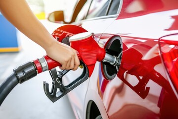 Photo a person pumping gasoline fuel in car at gas station